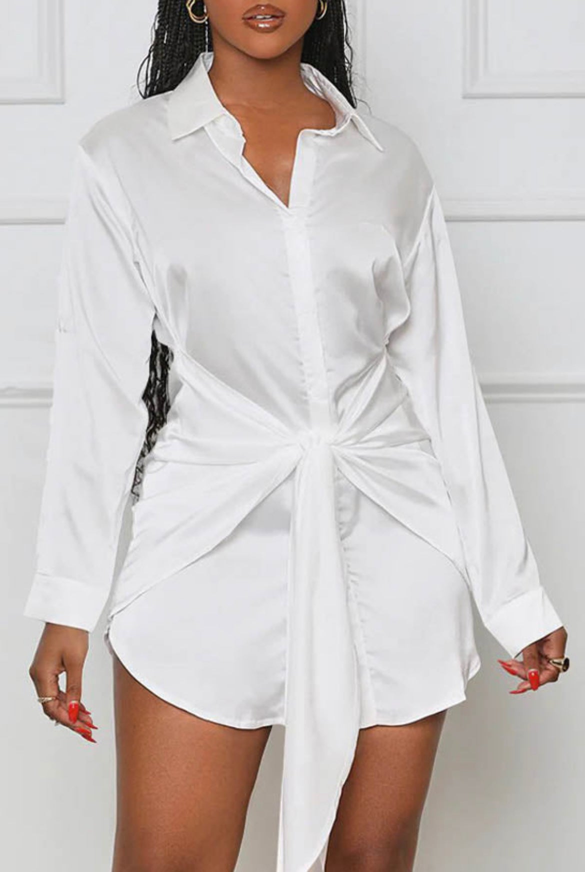 White Satin Tie Dress