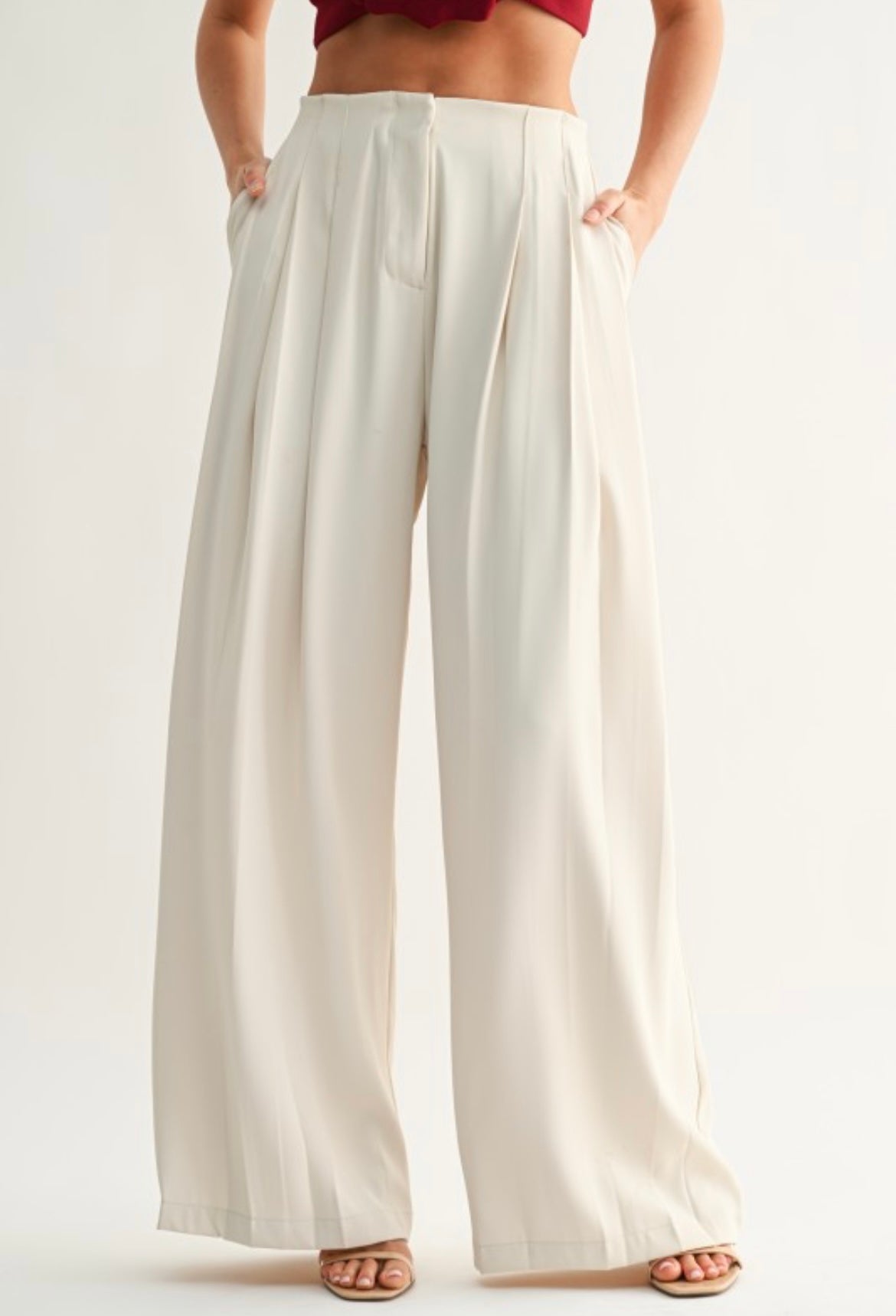 Cream Pleated Trousers
