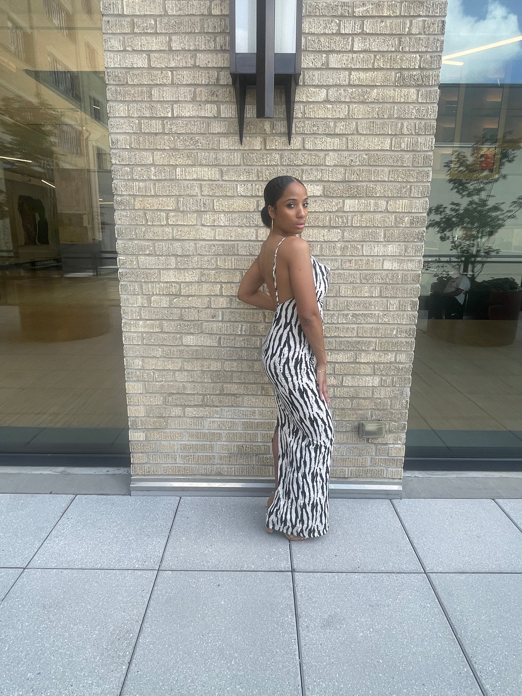 Zebra print backless dress