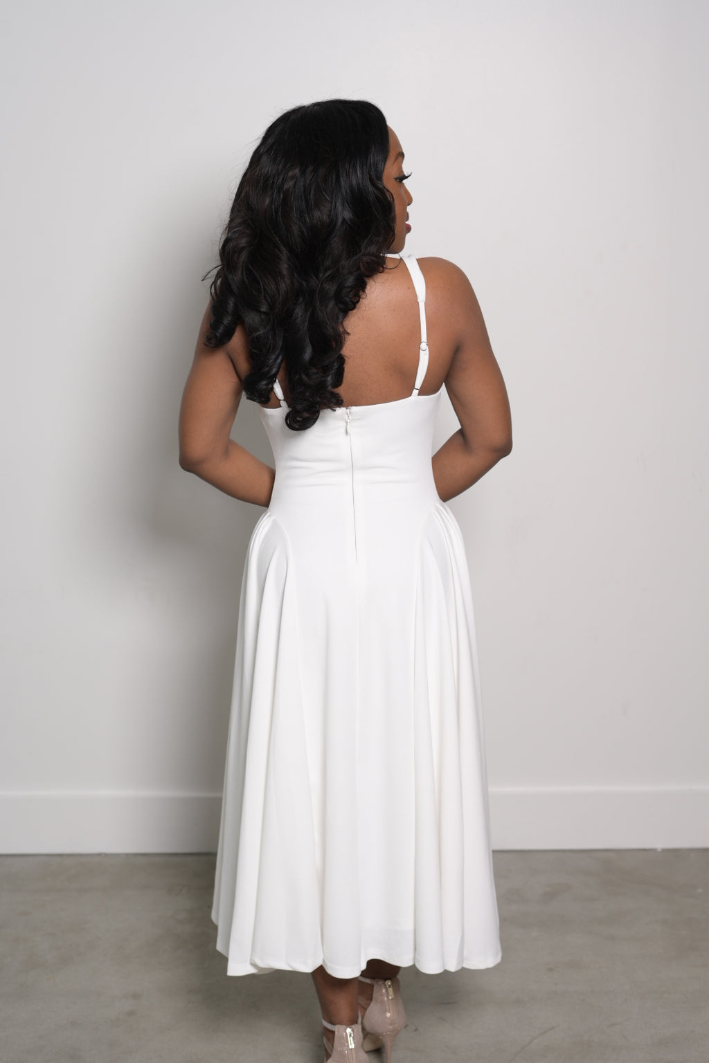 White Dress with Pleated Sides