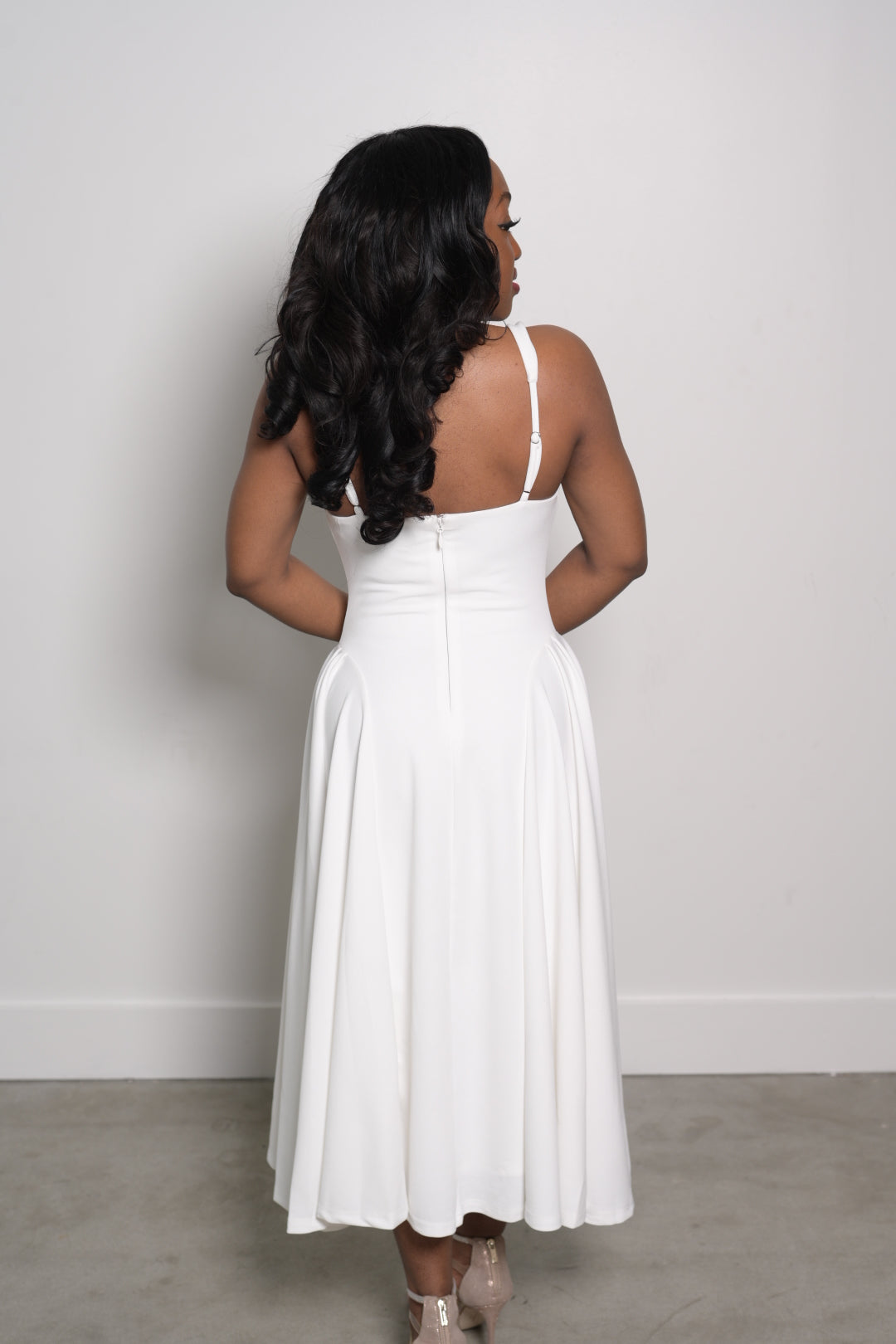 White Dress with Pleated Sides