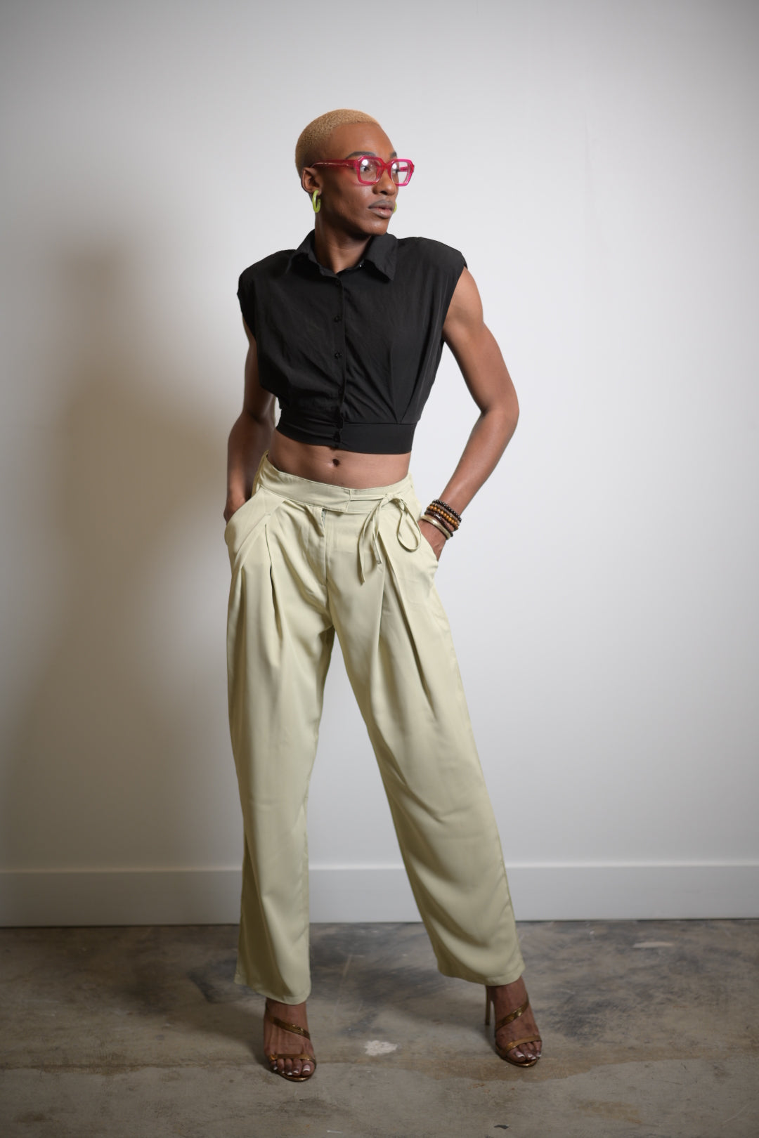 Khaki Trousers With Side Tie