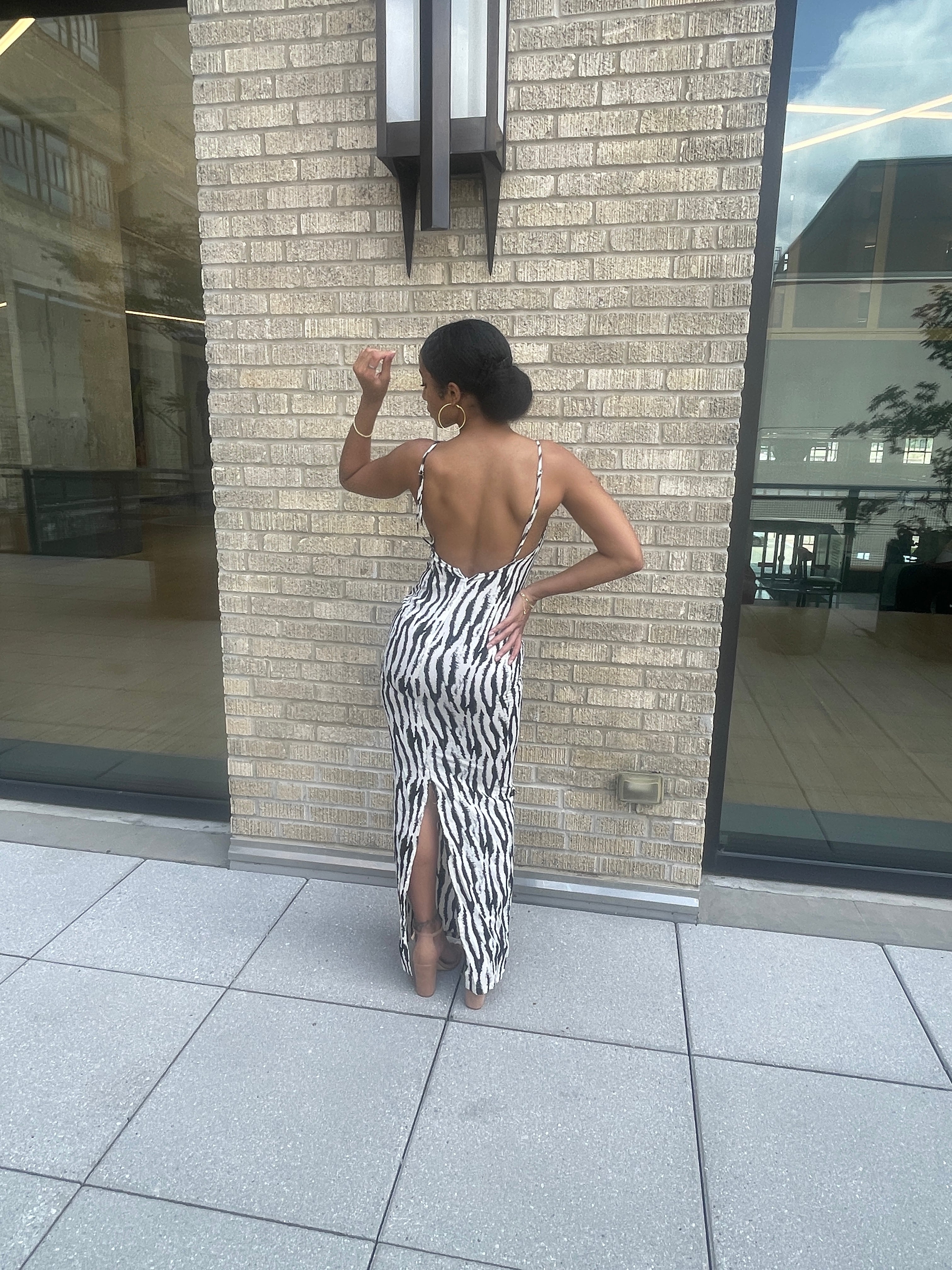Zebra print backless dress